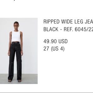 Black Zara Jeans Ripped Wide Leg Women’s Size 4